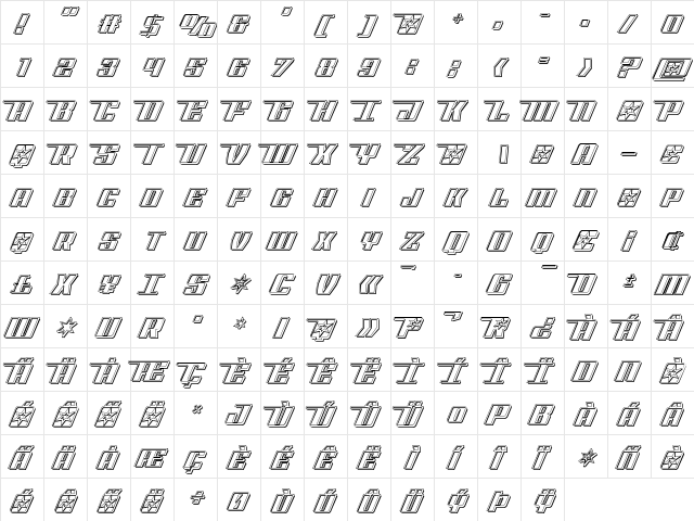 Rocket Pop Engraved Regular  glyph index
