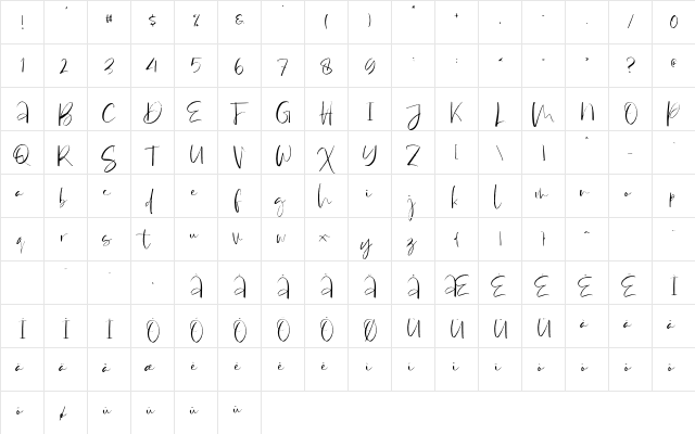 Antosan Regular  glyph index