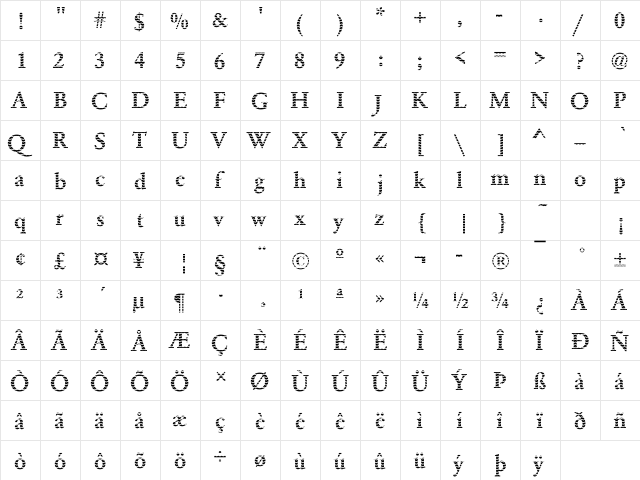 Garamond17 Becker Regular  glyph index