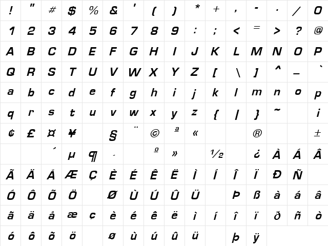 Green Mountain 12 Regular  glyph index