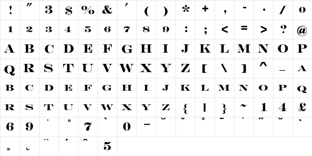 Engravers-Solid Regular  glyph index