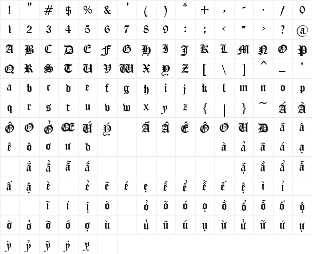 .VnGothic Normal  glyph index
