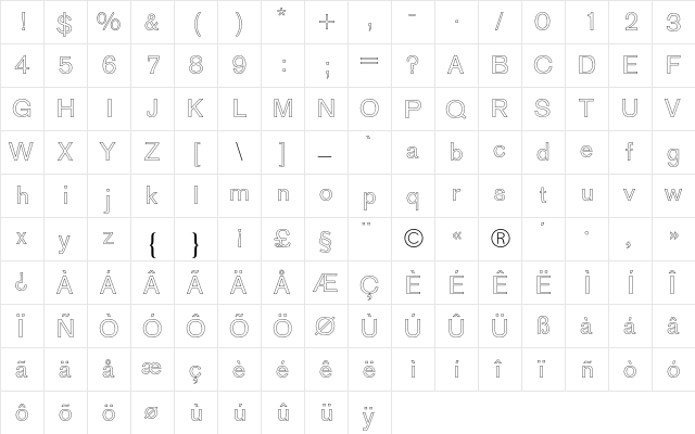AG Old Face BQ Regular  glyph index