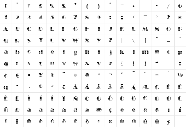 SMCWashington Regular  glyph index
