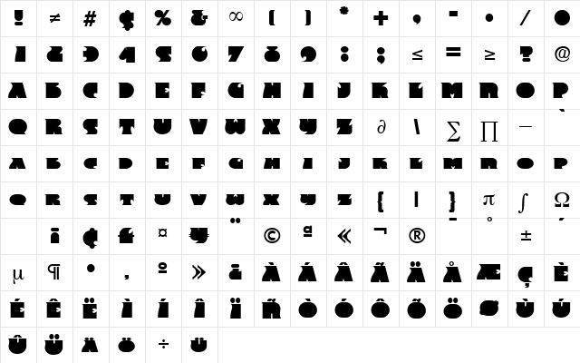 Frenzy Medium  glyph index