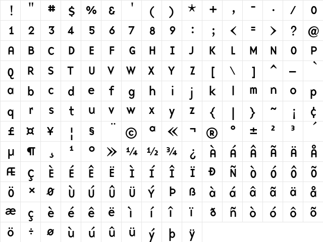 Base9 Medium  glyph index
