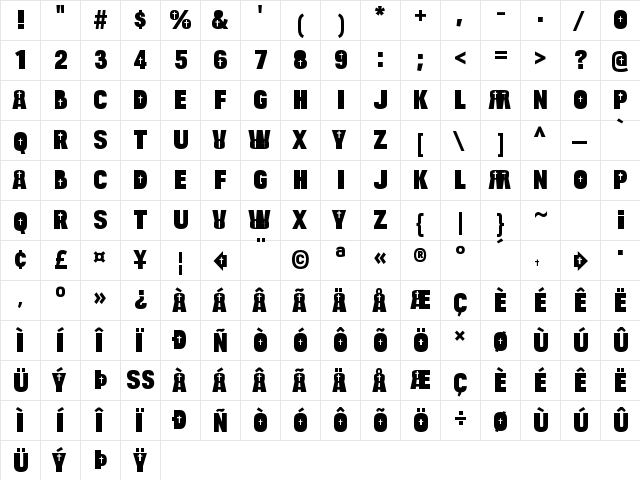 Bulltoad Crucifix Regular  glyph index