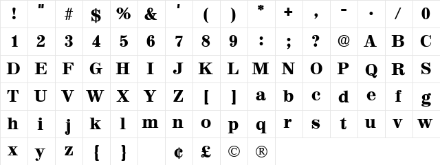 Lucia Display SSi Regular  glyph index