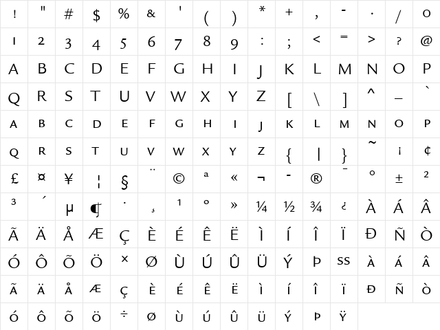 Legacy Sans ITC Book  glyph index