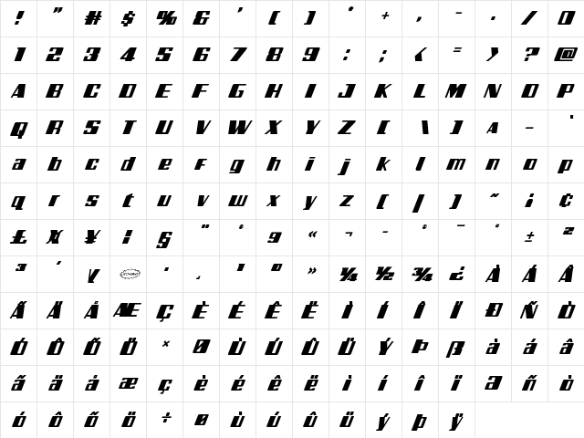 Galactic Storm Super-Italic Italic  glyph index