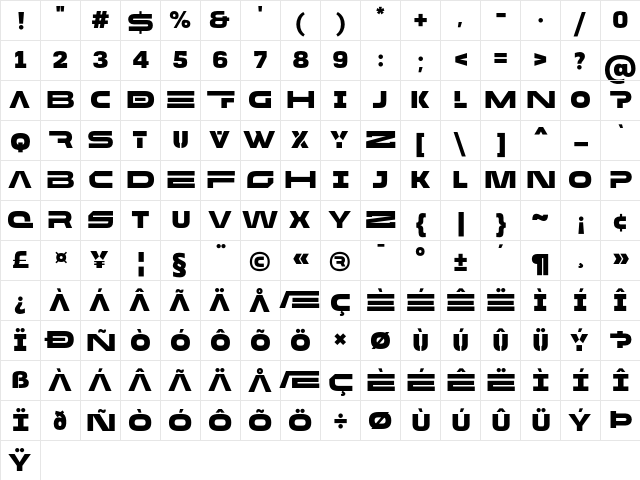 MADE Future X HEADER Black  glyph index