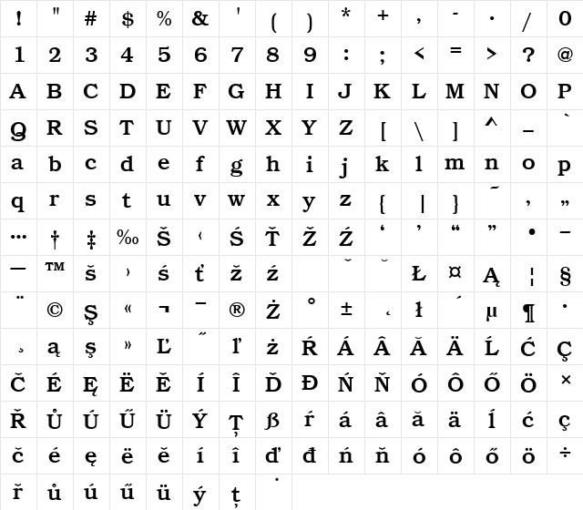 BookmItcTEEMed Regular  glyph index