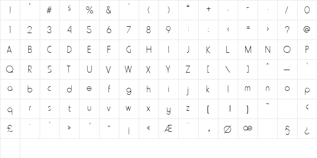 Shemp Thin Regular  glyph index