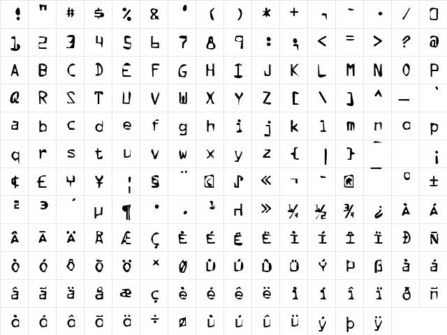 DTCDirtyM35 Regular  glyph index