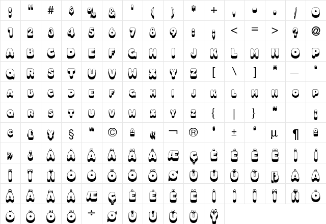 OleadaShadowSCapsSSK Bold  glyph index