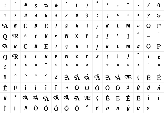 Flyerfonts Regular  glyph index