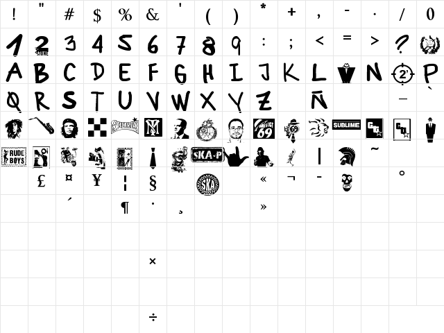 ska+ Bold  glyph index