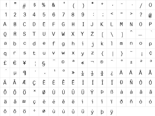 EscapeTypewriterSans Regular  glyph index