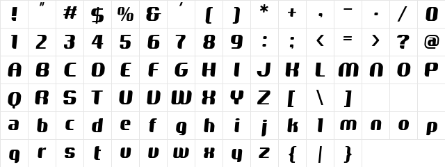 Anderson Bold Regular  glyph index