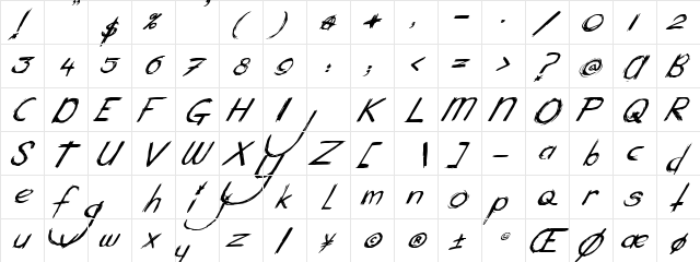 Mary Ate A Little Lamb Italic  glyph index