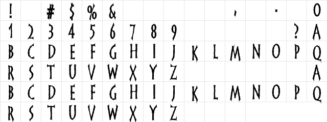 FrankenDork Regular  glyph index