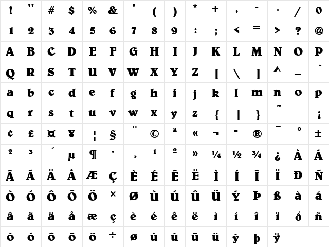 BelweH Bold  glyph index