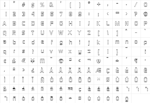RandyBeckerOutline Bold  glyph index
