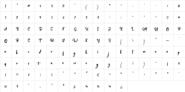 Magentasia Free Personal Use Regular  glyph index