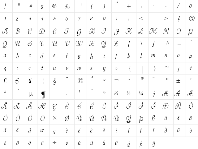 LTGavotte Regular  glyph index