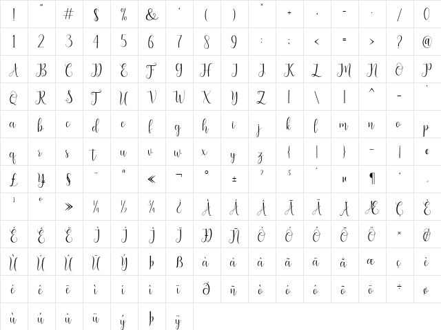seabright Regular  glyph index