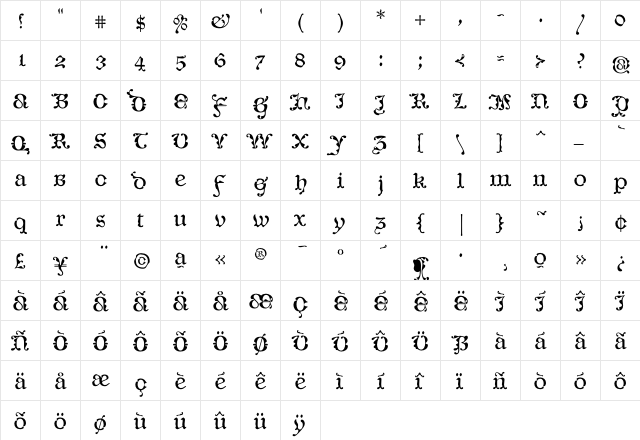 CaligrafiaDeBula Normal  glyph index