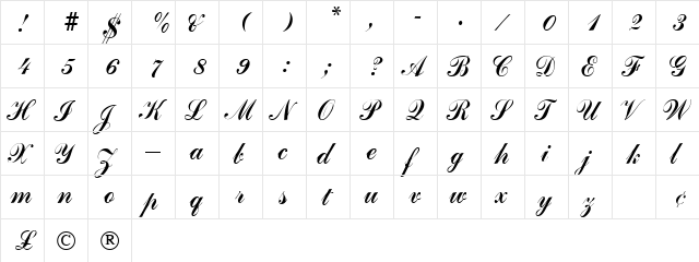 L'AubergeScriptSSK Regular  glyph index
