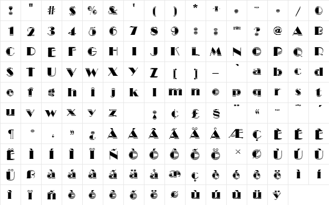 BroadwayDIn1 Regular  glyph index