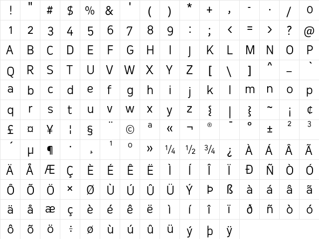 Oceania-Regular Regular  glyph index
