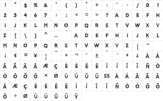 Bitmax Std Regular  glyph index