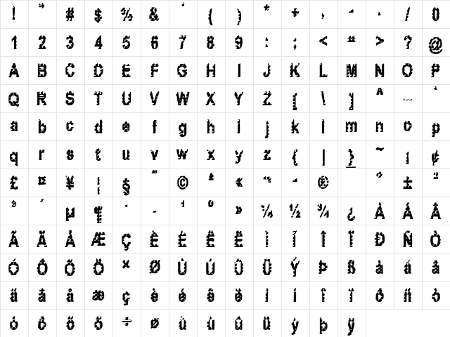 TungFont Tin Regular  glyph index