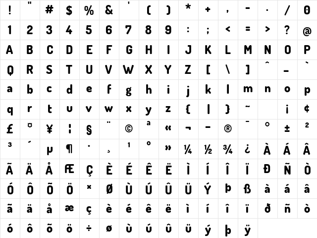 Dosis ExtraBold  glyph index