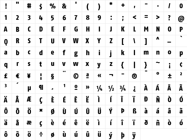 FagoCoLf-ExtraBold Bold  glyph index