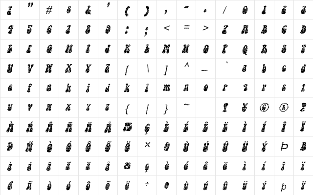 GrooveyCracked Italic  glyph index