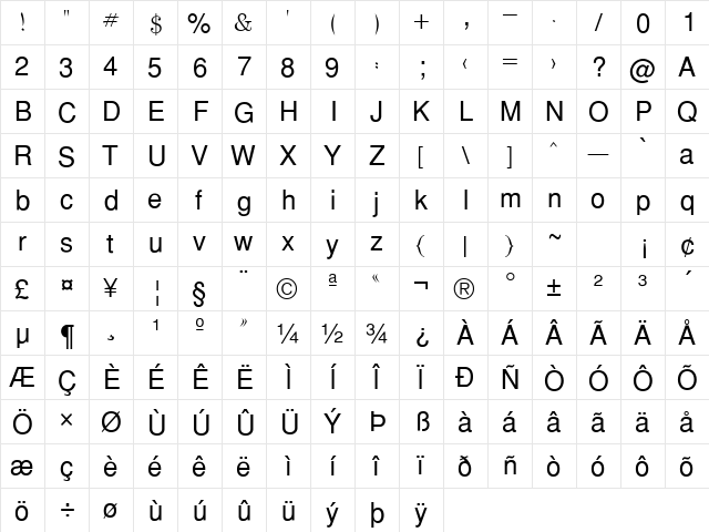 WinSoft Thuluth Pro Light  glyph index