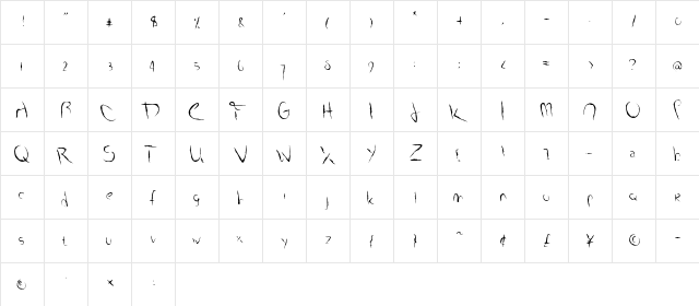 Smudged Alphabet Regular  glyph index
