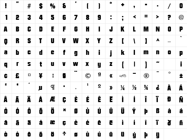 FacetBlack normal  glyph index