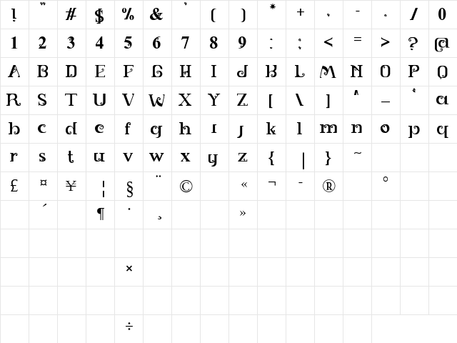 SPIRAL Regular  glyph index