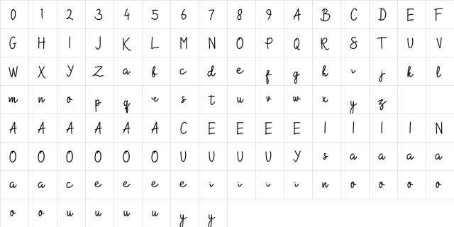 Shakila Yasmin Regular  glyph index