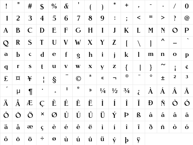 NevadaEF Medium  glyph index