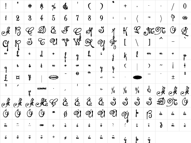 Rhalina Bold Bold  glyph index