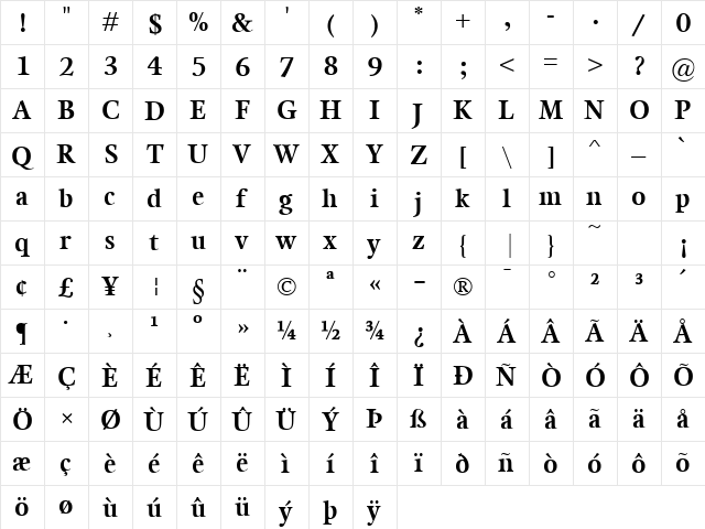 Kalix Bold  glyph index