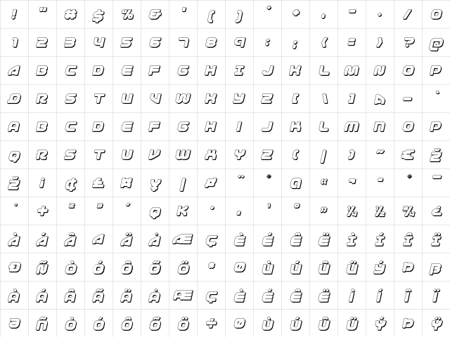 1st Enterprises 3D Italic Italic  glyph index