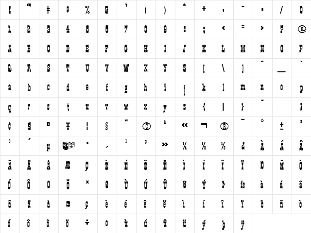 Italienne LT Std Regular  glyph index