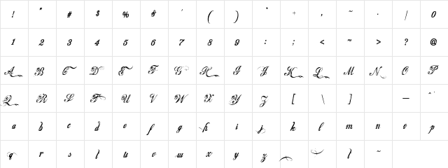 Justice by Dirt2 Regular  glyph index